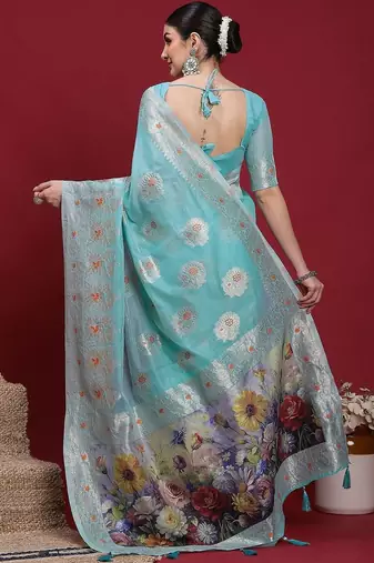 Blue ethnic motifs banarasi fastive saree