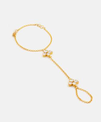 Gold plated kundan green stones necklace set with maang tikka and haathphool 2