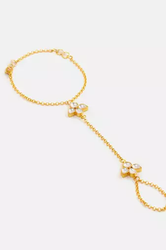 Gold plated kundan green stones necklace set with maang tikka and haathphool