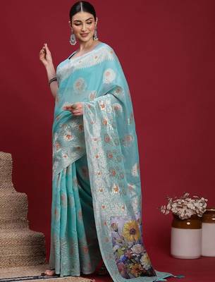 Blue ethnic motifs banarasi fastive saree 3