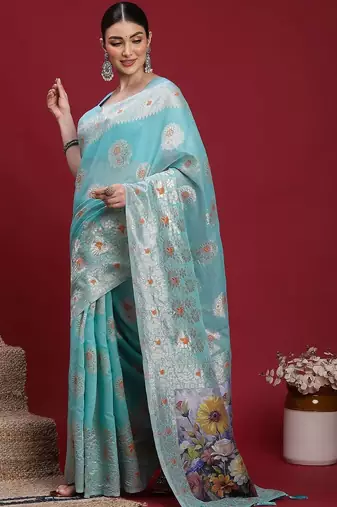 Blue ethnic motifs banarasi fastive saree