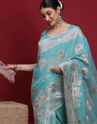 Blue ethnic motifs banarasi fastive saree 4