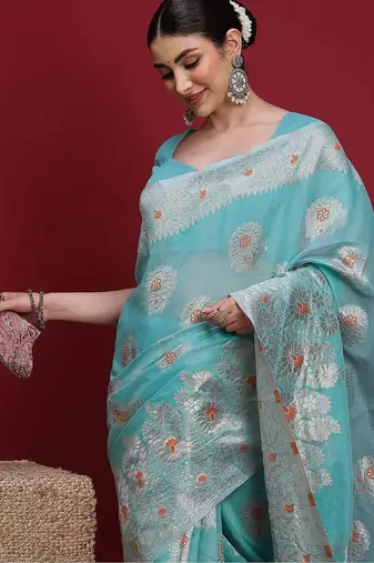 Blue ethnic motifs banarasi fastive saree