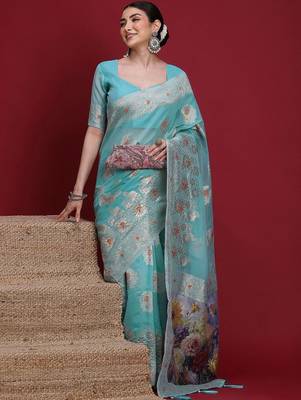Blue ethnic motifs banarasi fastive saree 5