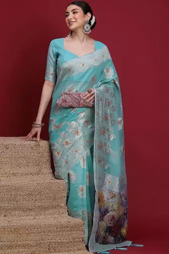 Blue ethnic motifs banarasi fastive saree