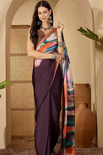 Multicolor multi satin printed sarees