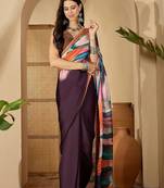 Multicolor multi satin printed sarees