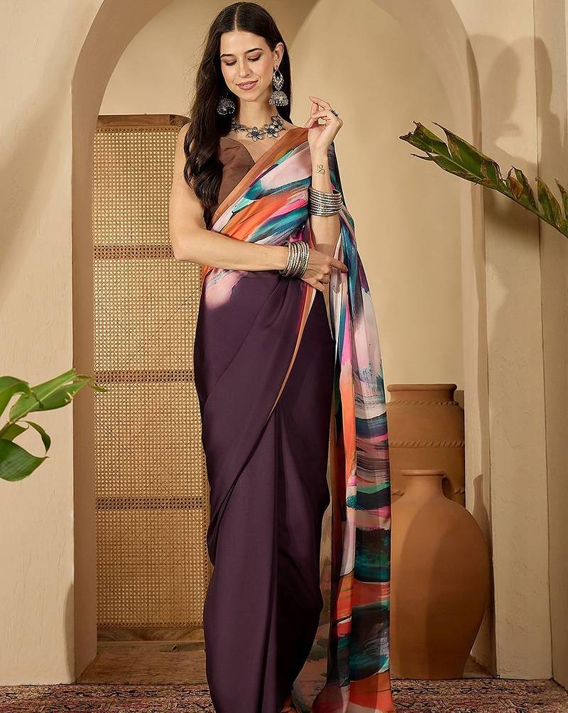 Multicolor multi satin printed sarees
