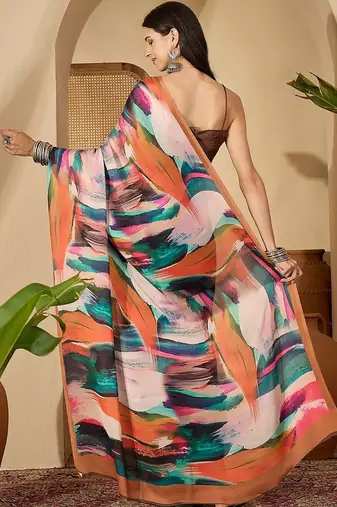 Multicolor multi satin printed sarees