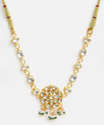 Gold plated kundan green beaded necklace set with maang tikka 3