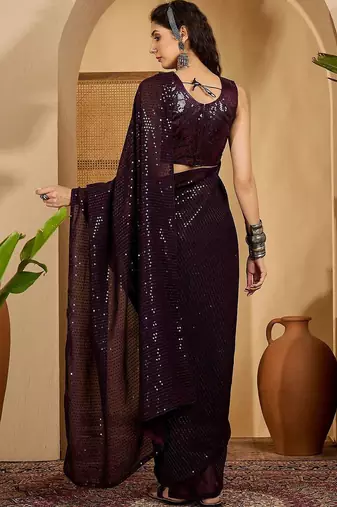 Purple embellished saree with unstitched blouse