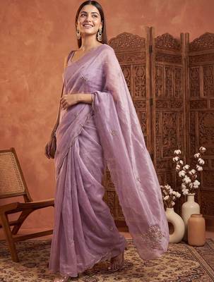 Lavender floral beads and stones tissue designer saree 1