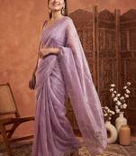 Lavender floral beads and stones tissue designer saree