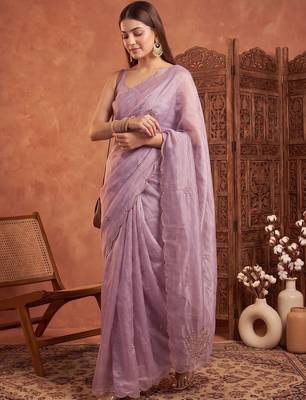 Lavender floral beads and stones tissue designer saree 2