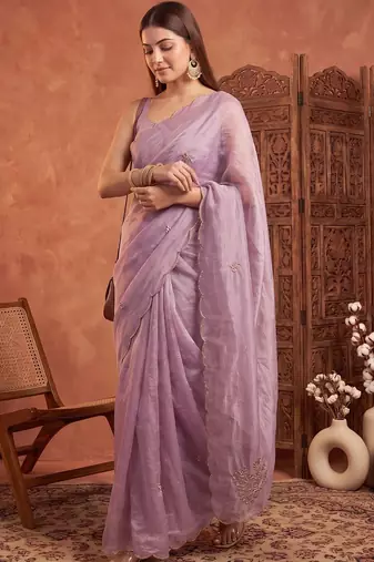 Lavender floral beads and stones tissue designer saree
