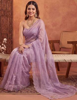Lavender floral beads and stones tissue designer saree 3