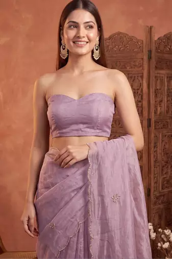 Lavender floral beads and stones tissue designer saree