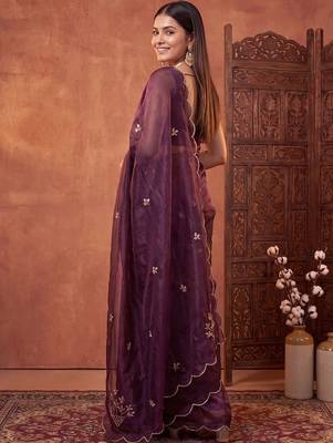 Purple floral beads and stones tissue designer saree 3