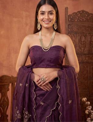 Purple floral beads and stones tissue designer saree 5