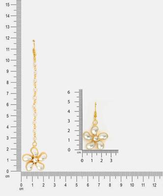 Gold plated kundan white stones floral maang tikka with earrings 5