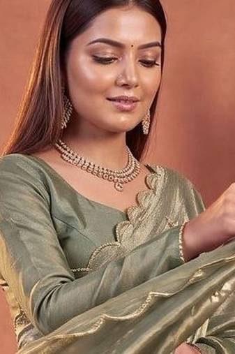 Olive floral embroidered tissue designer saree