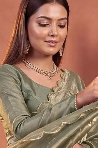 Olive floral embroidered tissue designer saree
