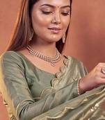 Olive floral embroidered tissue designer saree