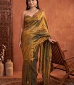 Olive floral embroidered tissue designer saree