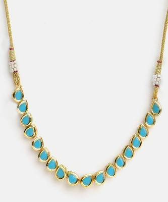 Gold plated kundan turquoise stones necklace set with maang tikka 3