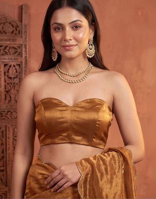 Olive floral embroidered tissue designer saree 4
