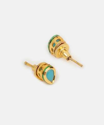 Gold plated kundan turquoise stones necklace set with maang tikka 5