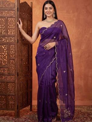 Purple floral embroidered tissue designer saree 3
