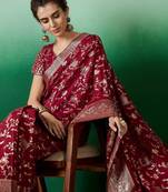Maroon ethnic motif zari woven kanjeevaram saree with blouse