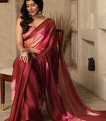 Maroon digital printed super soft saree with unstitched blouse