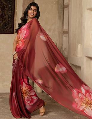 Maroon digital printed super soft saree with unstitched blouse 3