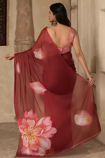 Maroon digital printed super soft saree with unstitched blouse