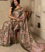 Olive digital printed super soft saree with unstitched blouse