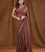 Maroon maroon floral printed beads and stones sarees