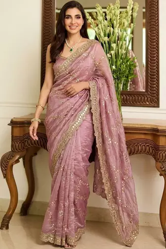 Pink embellished sarees with unstitched blouse piece