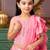 Pink girls solid embroidered sequined saree with blouse