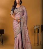 Mauve paisley printed banarasi saree with unstitched blouse piece