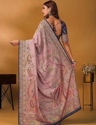 Mauve paisley printed banarasi saree with unstitched blouse piece 3