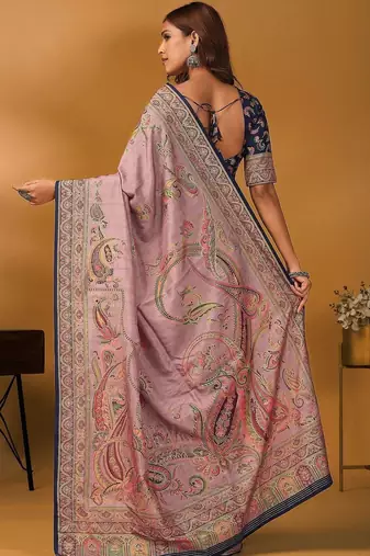 Mauve paisley printed banarasi saree with unstitched blouse piece