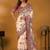 Off white paisley printed banarasi saree with unstitched blouse piece