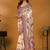 Off white paisley printed banarasi saree with unstitched blouse piece