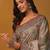 Beige paisley printed banarasi saree with unstitched blouse