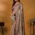 Beige paisley printed banarasi saree with unstitched blouse