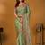 Green paisley printed banarasi saree with unstitched blouse piece