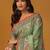 Green paisley printed banarasi saree with unstitched blouse piece