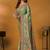 Green paisley printed banarasi saree with unstitched blouse piece